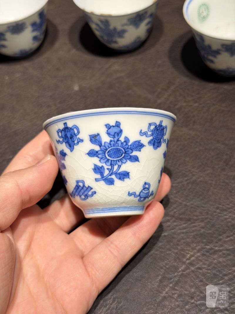 清康熙 青花清供图茶杯（一组六件） - 图21
